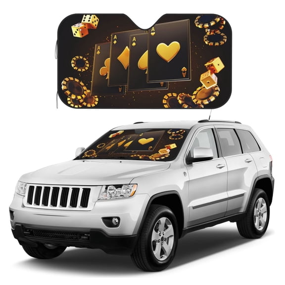 Kdxio Casino Playing Cards Print Windshield Sun Shade, Foldable Sun Blocker for Car,Truck,SUV Automotive Interior Sun Protection,Reflective Shade for Front Windshield(Small)