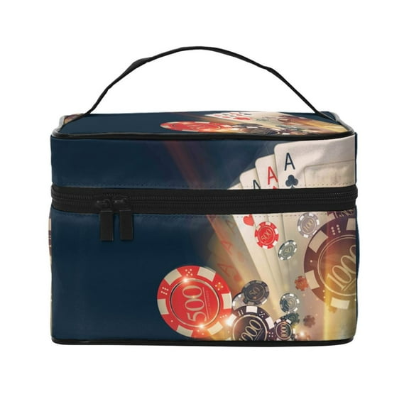 Kdxio Casino Poker Chips Print Makeup Bag Waterproof Cosmetic Bag Travel Bag Portable Makeup Multifunctional Makeup Organizer Bag for Women Girls