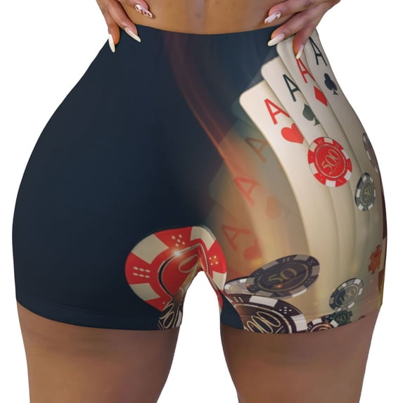 Kdxio Casino Poker Chips Print Workout Shorts for Women Seamless Soft Smooth Gym Yoga Scrunch Active Shorts