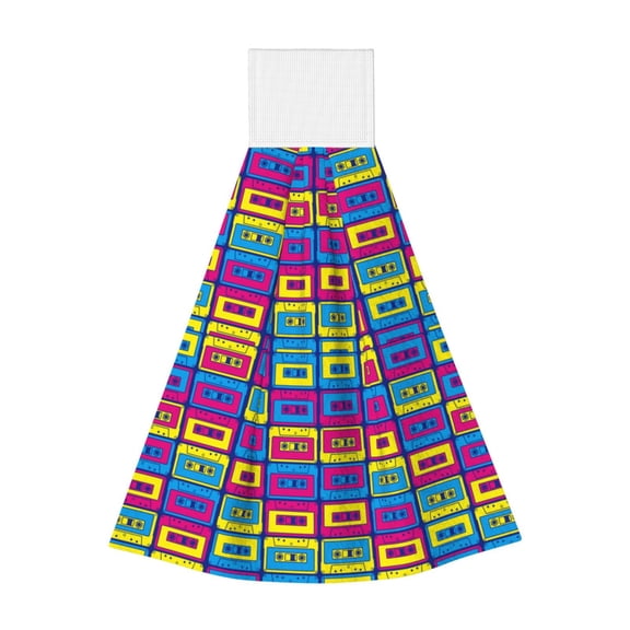 Kdxio Cassette Tapes Hand Towel with Loop Hanging Towel Absorbent Tie Towels for Kitchen Tea Bar Bathroom Decor