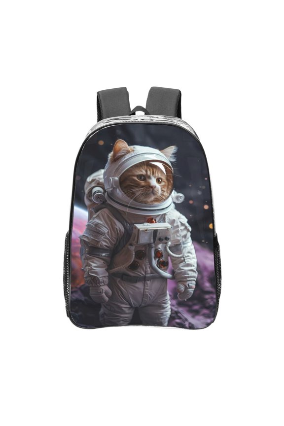 Cat Astronaut In Space Clear Backpack, Transparent Bookbag for School for Women Men, Capacity Clear Bag for College, Travel