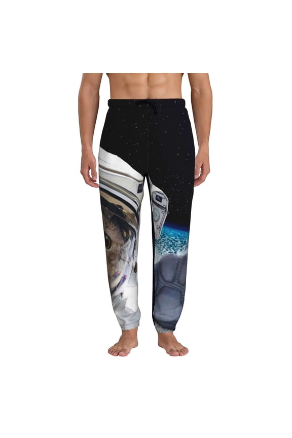 Cat Astronaut Pattern Joggers,Sweatpants for Men with Pockets-XX-Large
