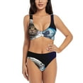 thumbnail image 1 of Kdxio Cat Astronaut Print Women's 2 Piece High Waisted Wrap Spaghetti Strap Summer Swimsuit Bikini Set-Large, 1 of 1