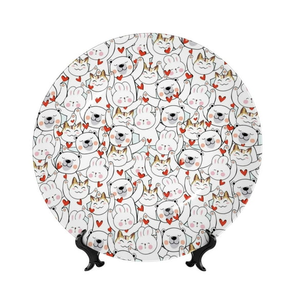 Kdxio Cat Bear Rabbit Bone China Decorative Plate Ceramic Decorative Plate for Home Office Wall Stand Decorative Plates for Home Bedroom-7in