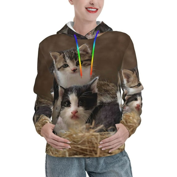 Kdxio Cat Family Print Womens Oversized Hoodies Sweatshirts Hooded Pullover Tops Sweaters Casual-XX-Large