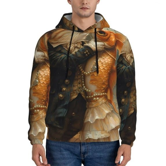 Kdxio Cat Fish Dance Vintage Print Mens Casual Hooded Collar Drawstring Hoodies Pullover Sweatshirts Casual Long Sleeve Shirts-Medium