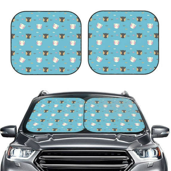 Kdxio Cat Fish Print 2-Piece Sun Shade Front Windshield - Foldable Car Front Window Sunshades for Most Sedans SUV Truck