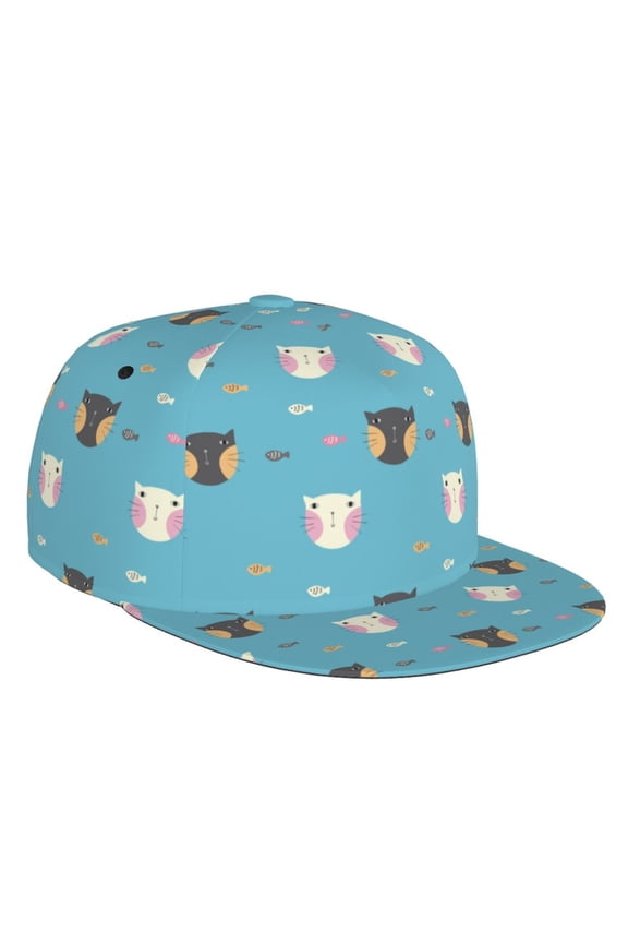 Cat Fish Print Snapback Hat for Men Women,Adjustable Baseball Cap