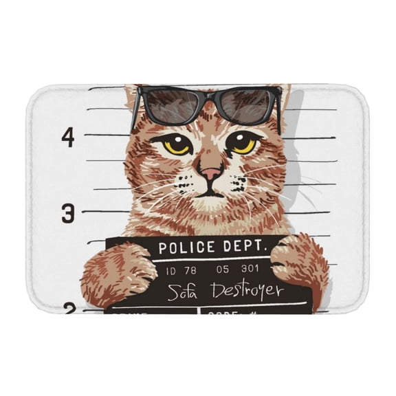 Kdxio Cat Holding Mugshot Sign,16" x 24", Non-Slip Front Door Mats,Outdoor Welcome Mat Washable