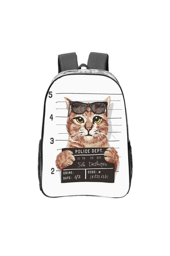 Cat Holding Mugshot Sign Clear Backpack, Transparent Bookbag for School for Women Men, Capacity Clear Bag for College, Travel