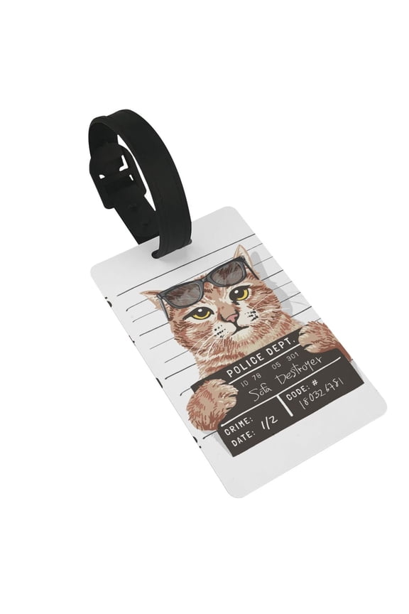 Cat Holding Mugshot Sign Luggage Tags Privacy Cover ID Label Suitcase Tags Identifiers For School Bags,Suitcases