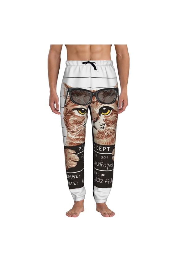 Cat Holding Mugshot Sign Pattern Joggers,Sweatpants for Men with Pockets-Small
