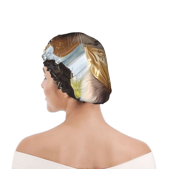 Kdxio Cat In Sun Hat Print Shower Cap for Women,Elastic and Reusable,Double Waterproof Layers Bathing Hat