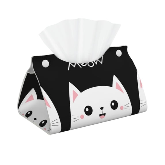 Kdxio Cat Meow Print Tissue Box Cover,Modern PU Leather Rectangular Tissue Box Holder for Bathroom Living Room Bedroom Office Desk Car Home