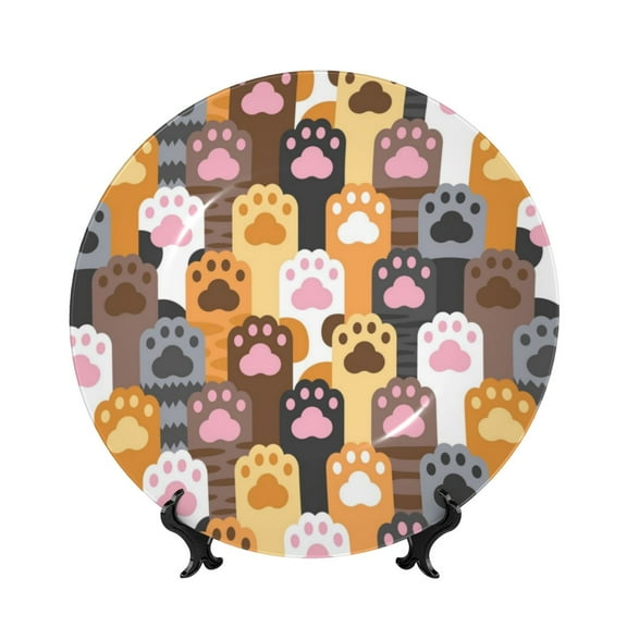 Kdxio Cat Paw (2) Bone China Decorative Plate Ceramic Decorative Plate for Home Office Wall Stand Decorative Plates for Home Bedroom-8in