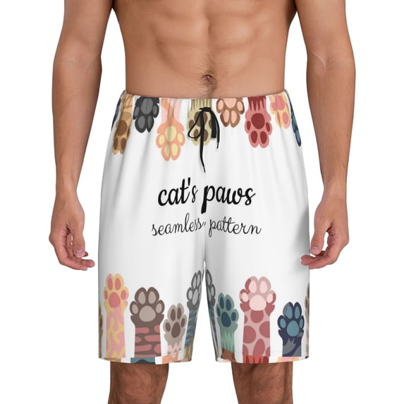 Kdxio Cat Paws Print Mens Sleep Shorts Bottoms Soft Comfy Pajama Wear Pants with Drawstring Pockets
