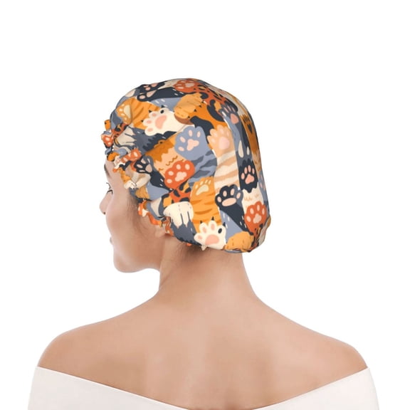 Kdxio Cat Paws Print Shower Cap for Women,Elastic and Reusable,Double Waterproof Layers Bathing Hat