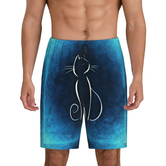 Kdxio Cat Sketch Print Mens Sleep Shorts Bottoms Soft Comfy Pajama Wear Pants with Drawstring Pockets