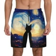thumbnail image 1 of Kdxio Cat Under Starry Skies Print Men's Swim Trunks with Compression Liner 7 Inch Inseam Quick Dry Swim Shorts, 1 of 5