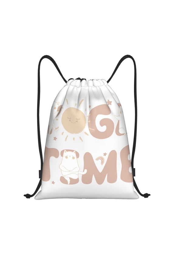 Cat Yoga Time Print Drawstring Backpack Bag,Waterproof Draw String Back Sack, Gym Drawstring Bags Swim Bag For Unisex