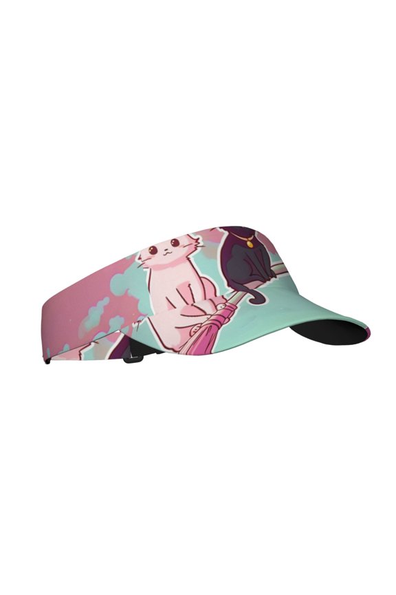 Cats On Broomstick Print Sun Visor Hat Golf Visor Adjustable Velcro Outdoor Sports Cap for Men Women