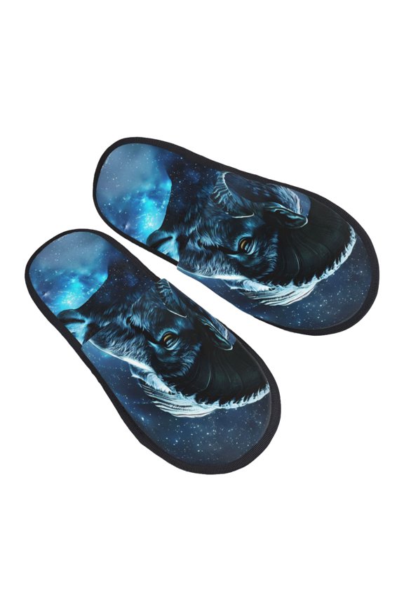 Celestial Ram Night Sky Pattern Slippers for Women Memory Foam Fuzzy House Slippers Bedroom Non-slip Warm Womens Slippers