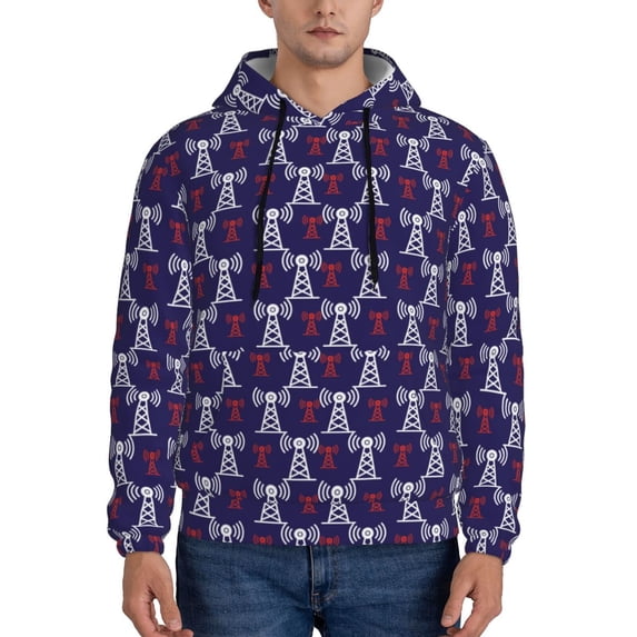 Kdxio Cell Tower Print Mens Casual Hooded Collar Drawstring Hoodies Pullover Sweatshirts Casual Long Sleeve Shirts-XX-Large