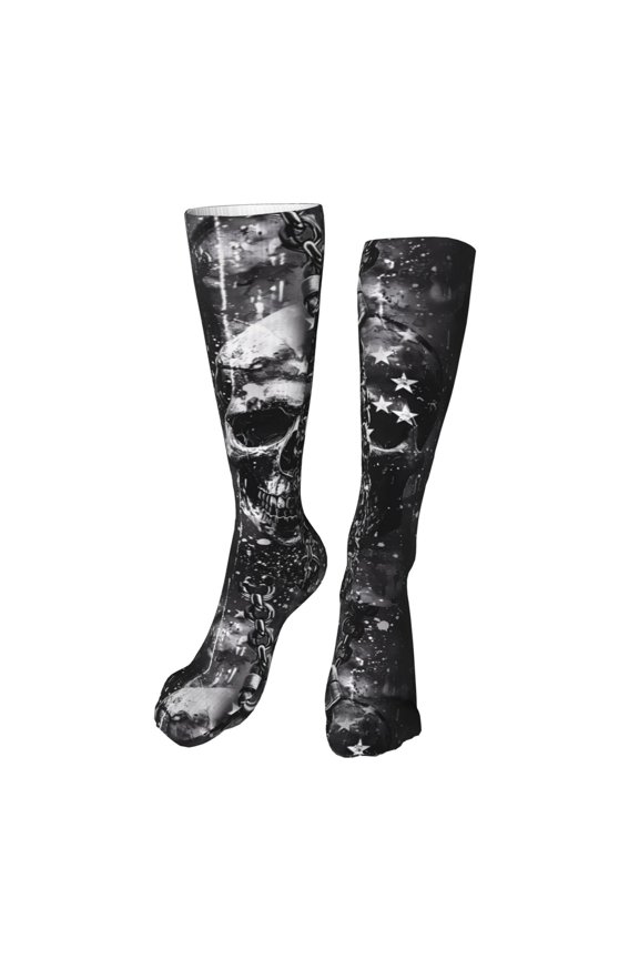 Chained Skull Artwork Funny Silky Novelty Funky Long Knee High Socks Soft 3D Print Cosplay Crazy Stockings for Men Women