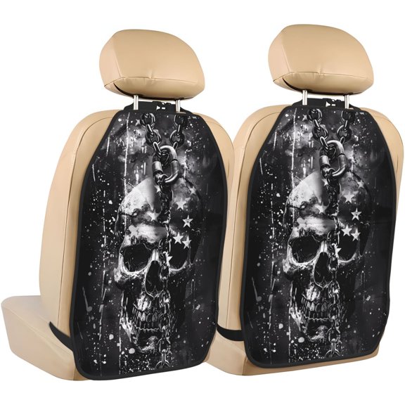 Kdxio Chained Skull Artwork Print 2 Pack Car Kick Mat Seat Cover Back Protector Mat with Pockets for Organizer Backseat Protector and Storage Anti Kick Pad for Vehicles