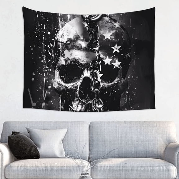 Kdxio Chained Skull Artwork Wall Hanging Tapestries Banner For Bedroom College Dorm Home Living Room Party Decor 29X37 In
