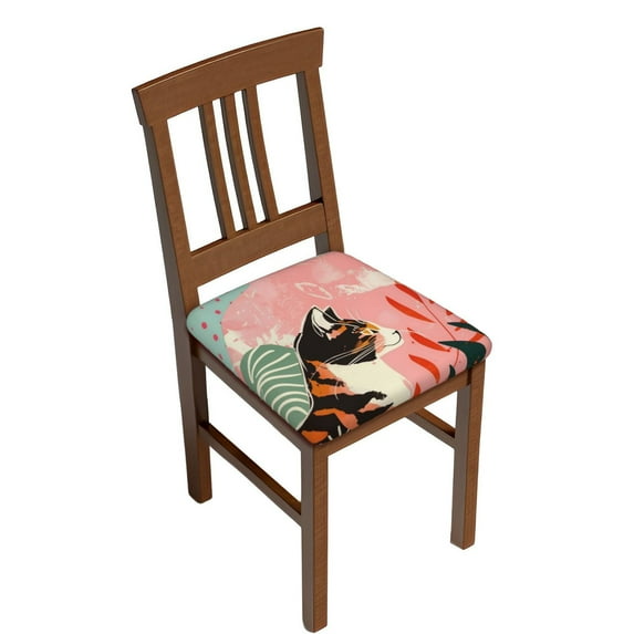 Kdxio Chair Seat Covers Colorful Cat With Flowers Print Chair Covers for Dining Room Square Washable Chair Protector Seat(Six Piece)