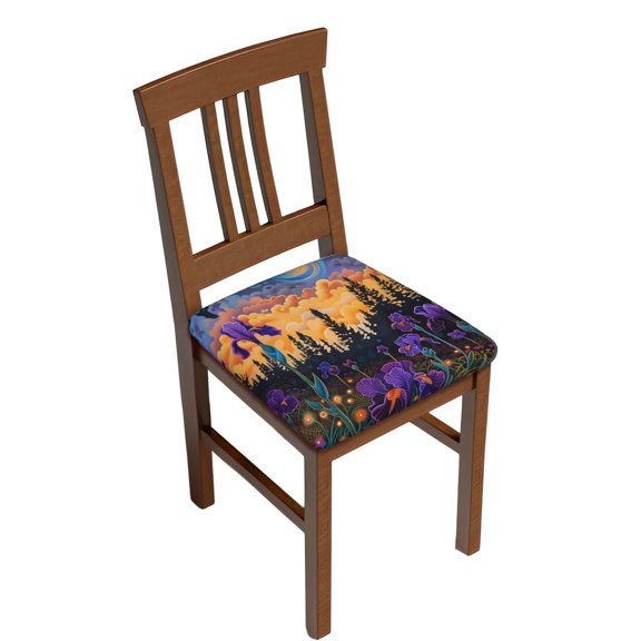 Kdxio Chair Seat Covers Cosmic Irises At Twilight Print Chair Covers for Dining Room Square Washable Chair Protector Seat(Two Pieces)