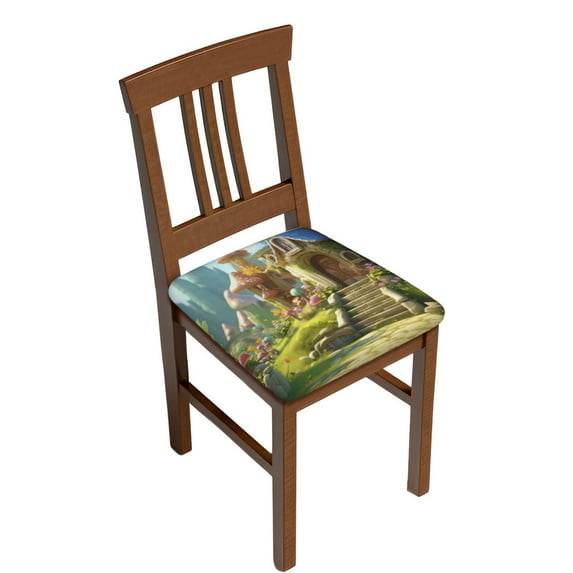 Kdxio Chair Seat Covers Cute Mushroom Town A Print Chair Covers for Dining Room Square Washable Chair Protector Seat(Four Pieces)