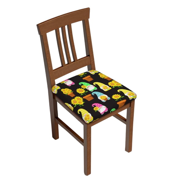 Kdxio Chair Seat Covers Gnomes With Sunflowers Print Chair Covers for Dining Room Square Washable Chair Protector Seat(Four Pieces)