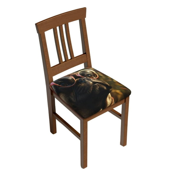 Kdxio Chair Seat Covers Pug Wearing Sunglasses Flowers Print Chair Covers for Dining Room Square Washable Chair Protector Seat(Six Piece)
