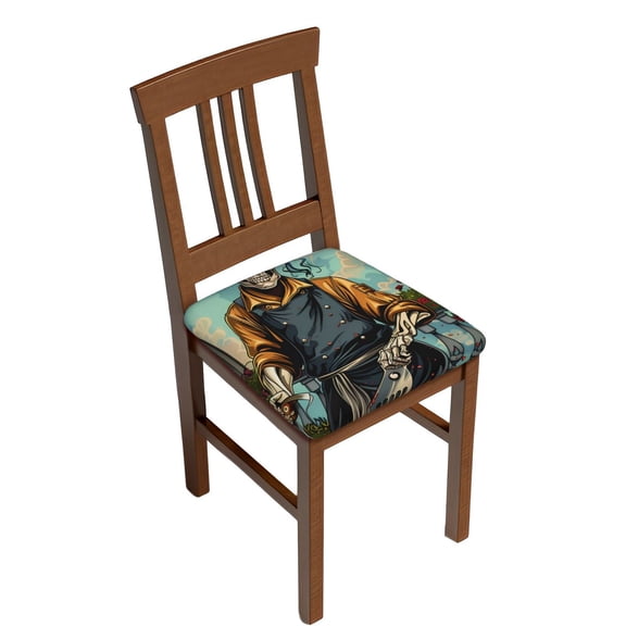 Kdxio Chair Seat Covers Skeleton Chef BBQ Scene Print Chair Covers for Dining Room Square Washable Chair Protector Seat(Two Pieces)
