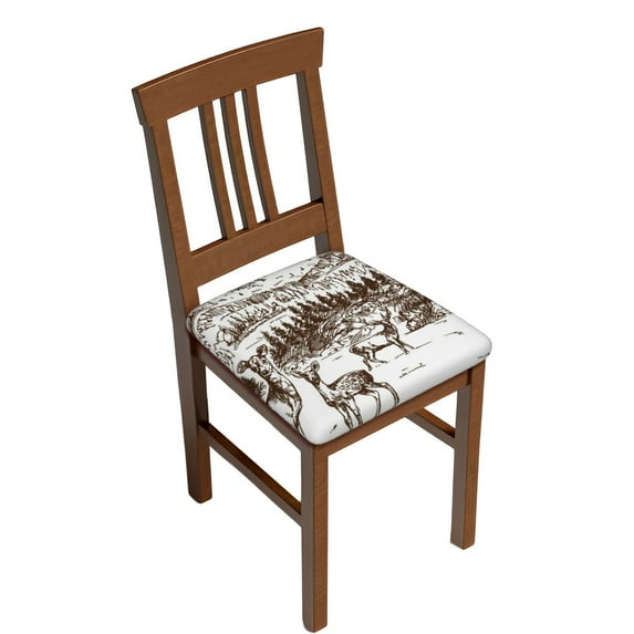 Kdxio Chair Seat Covers Woodland Forest With Deers Print Chair Covers for Dining Room Square Washable Chair Protector Seat(Two Pieces)