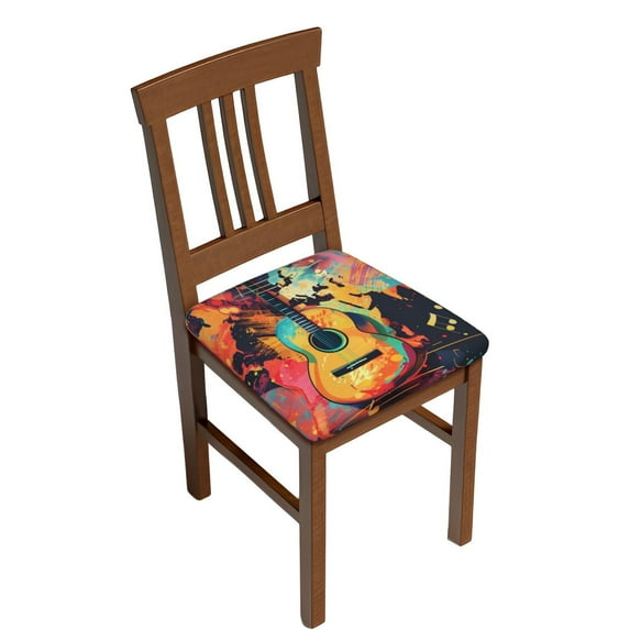 Kdxio Chair Seat Covers World Map Guitar Illustration Print Chair Covers for Dining Room Square Washable Chair Protector Seat(Six Piece)