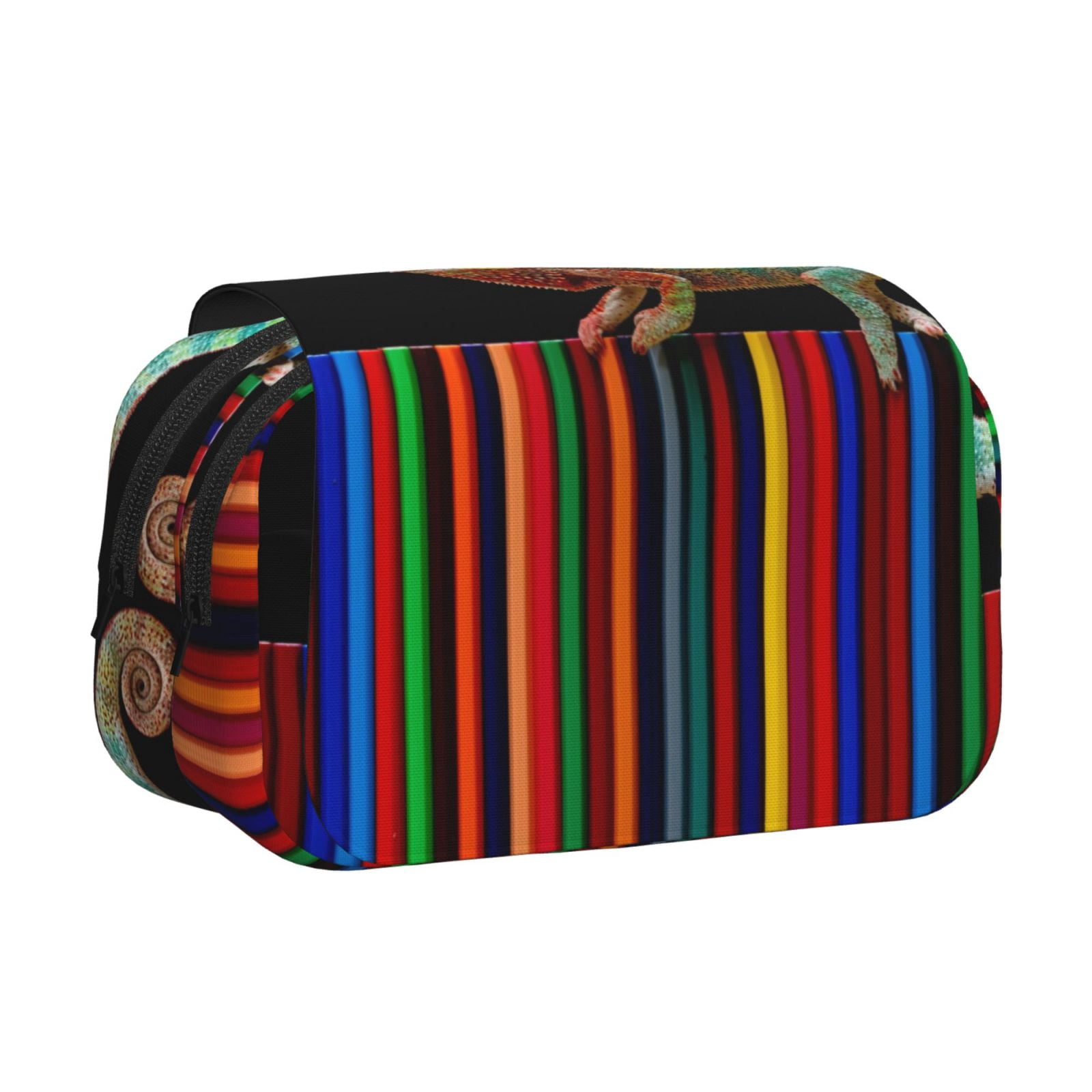 Kdxio Chameleon Panther On Colored Pencils for Double Compartment Pen Case Oxford Organizer with Zipper Pockets for Students Artists