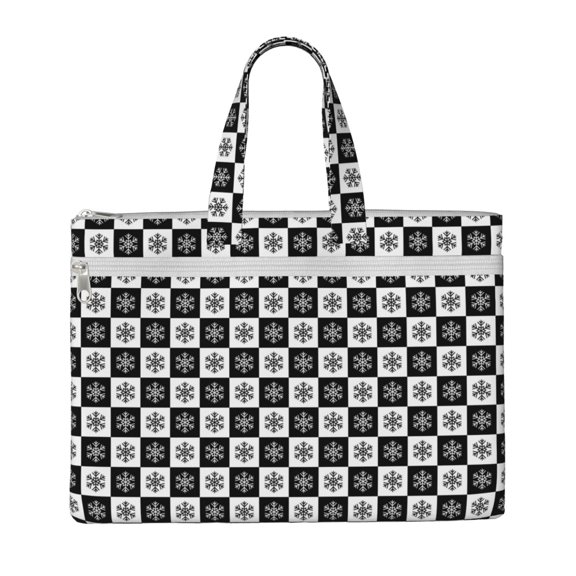 Kdxio Checkerboard With Snowflake 1 File Tote Document Bag Business Briefcase Bag Document Organizer Tote Briefcase for Letter A4 Files Business Teacher Office Bag