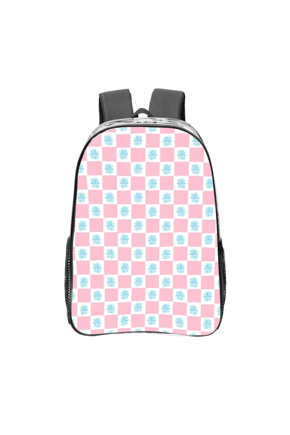 Checkerboard With Snowflake Clear Backpack, Transparent Bookbag for School for Women Men, Capacity Clear Bag for College, Travel