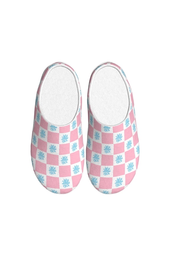 Checkerboard With Snowflake Women's Men's Slippers Plush Slip-On House Slipper for Winter Indoor Soft Cushion Non-slip Fluffy Slides Slippers-35/36