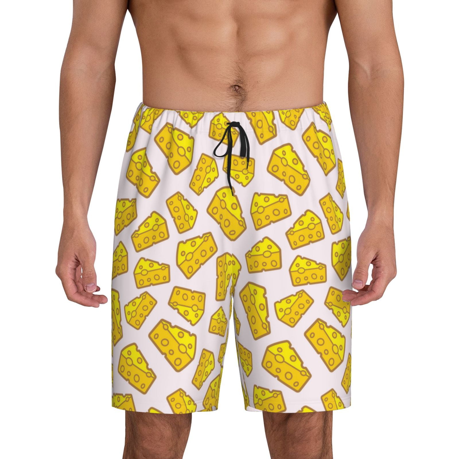 Kdxio Cheese Print Mens Sleep Shorts Bottoms Soft Comfy Pajama Wear