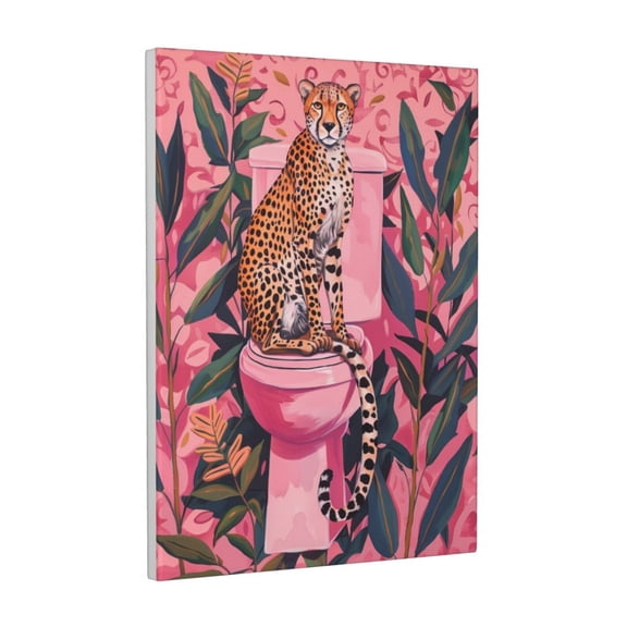 Kdxio Cheetah On Toilet Humor Art Pattern Canvas Wall Art 12x16 Inches - Waterproof HD Print Solid Wood Frame for Living Room & Bathroom,Vertical