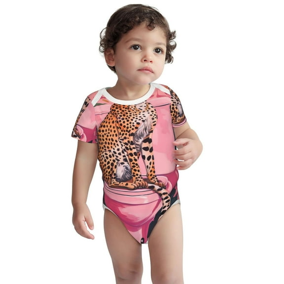 Kdxio Cheetah On Toilet Humor Art Pattern Unisex Baby Cotton Short Sleeve Bodysuits-2 Years
