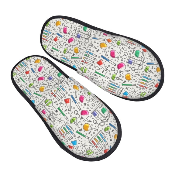 Kdxio Chemical Flasks And Test Tubes Pattern Slippers for Women Memory Foam Fuzzy House Slippers Bedroom Non-slip Warm Womens Slippers
