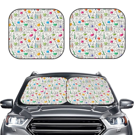 Kdxio Chemical Flasks And Test Tubes Print 2-Piece Sun Shade Front Windshield - Foldable Car Front Window Sunshades for Most Sedans SUV Truck