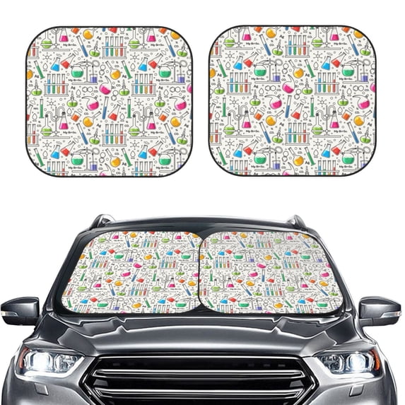 Kdxio Chemical Flasks And Test Tubes Print 2-Piece Sun Shade Front Windshield - Foldable Car Front Window Sunshades for Most Sedans SUV Truck