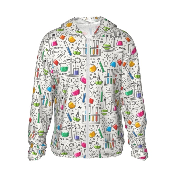 Kdxio Chemical Flasks And Test Tubes Print Women Men Sun Protection UPF 50+ Jackets Zip Up Long Sleeve Hoodie Hiking Lightweight with Pockets