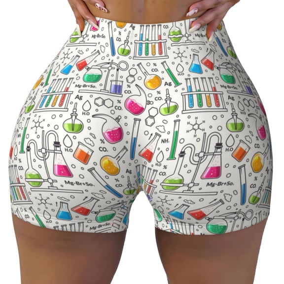 Kdxio Chemical Flasks And Test Tubes Print Workout Shorts for Women Seamless Soft Smooth Gym Yoga Scrunch Active Shorts